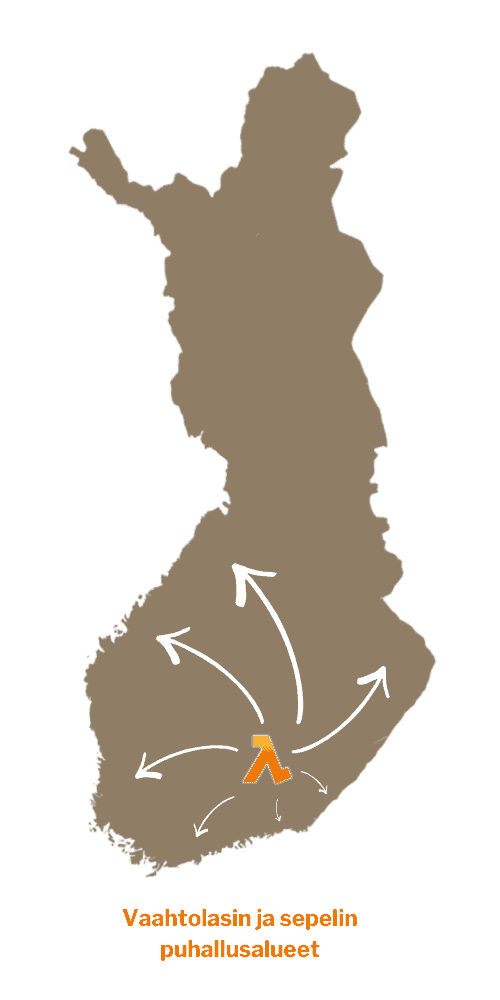 Ekoeristeen Vaahtolasin ja sepelin puhallusalueet