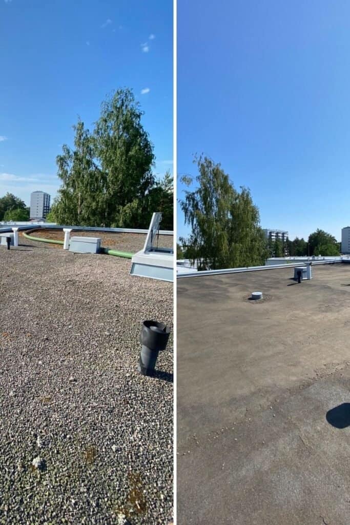 Imuauto Järvenpää imuroi singeliä kiinteistön katolta Ekoeristeen imuautolla
